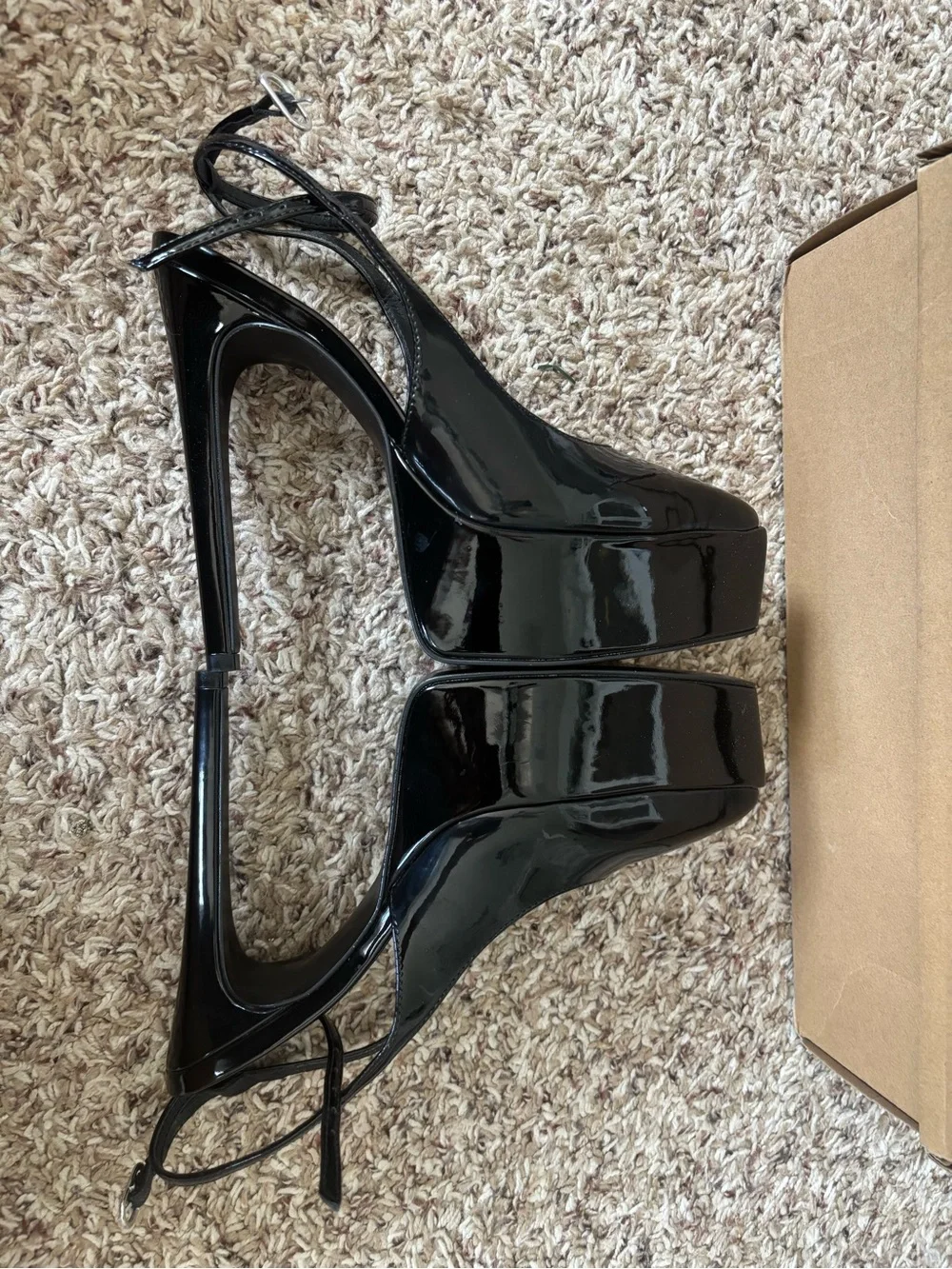Steve Madden Alamo Black Patent Platform Pointed-Toe Ankle-Strap Pumps-7.5